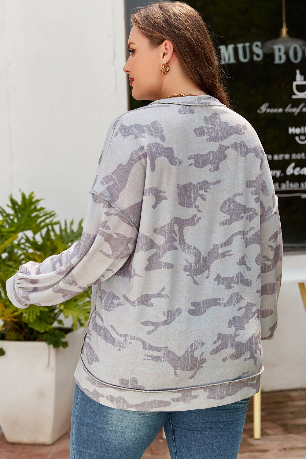 Multicolour Camouflage Print Round Neck Plus Size Sweatshirt Dear-Lover Dropshipping